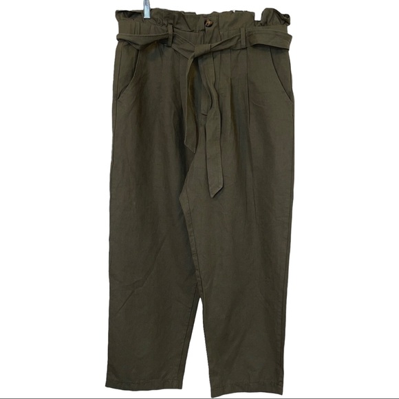 NWT 7 FOR ALL MAN KIND ARMY GREEN PAPERBAG WAIST PANTS SIZE XL. 100% Cotton - Picture 2 of 8